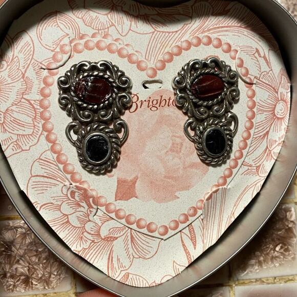 NEW Brighton vintage retired Silver and leather Leonardo Crocodile post earrings - Picture 1 of 4